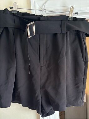 Nine West Black High-Waist Belted Paperbag Shorts
